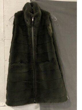 Donna Salyers Fabulous Furs Olive Green Faux Fur Full Zip Vest - Small